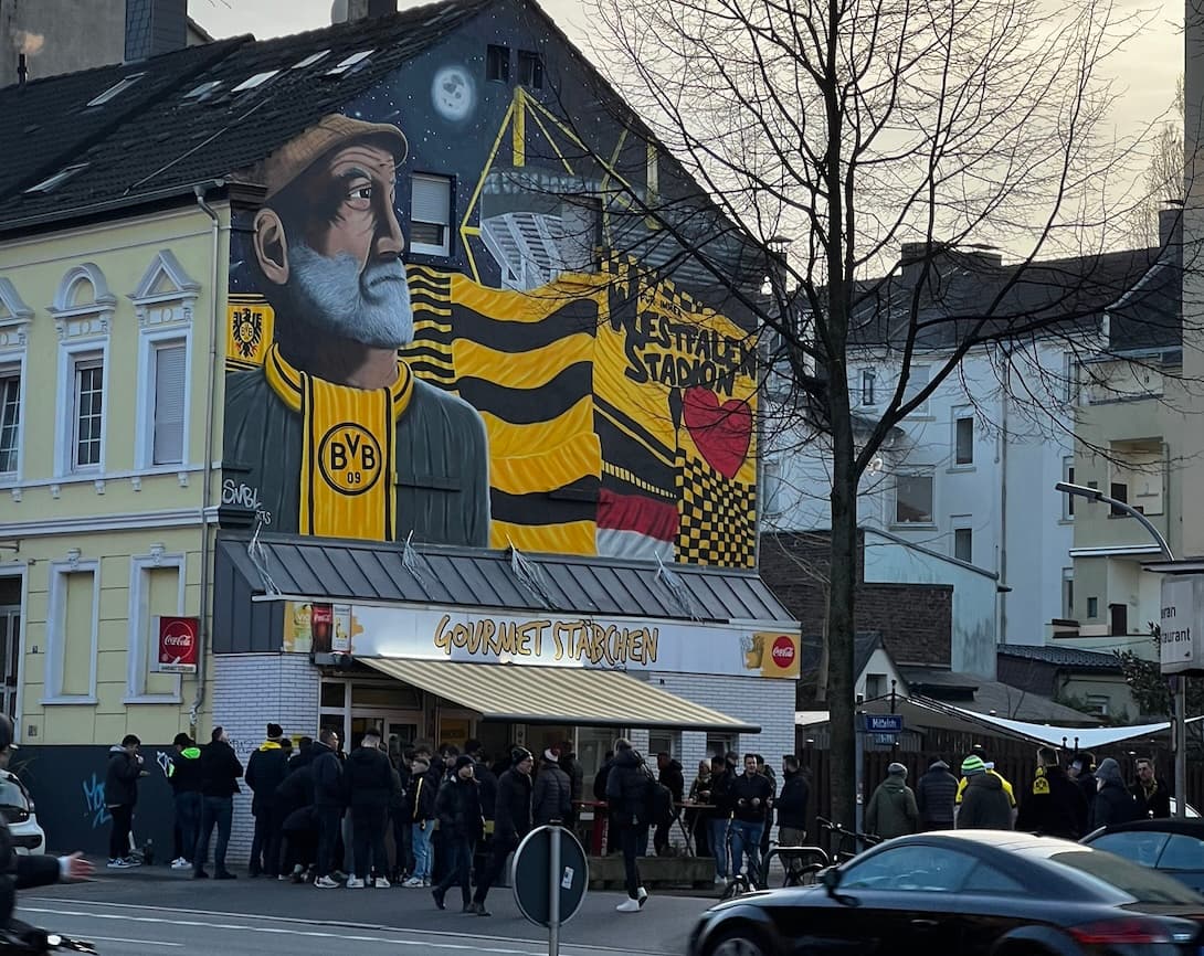 Borussia Dortmund fans enjoying a beer before the game.
