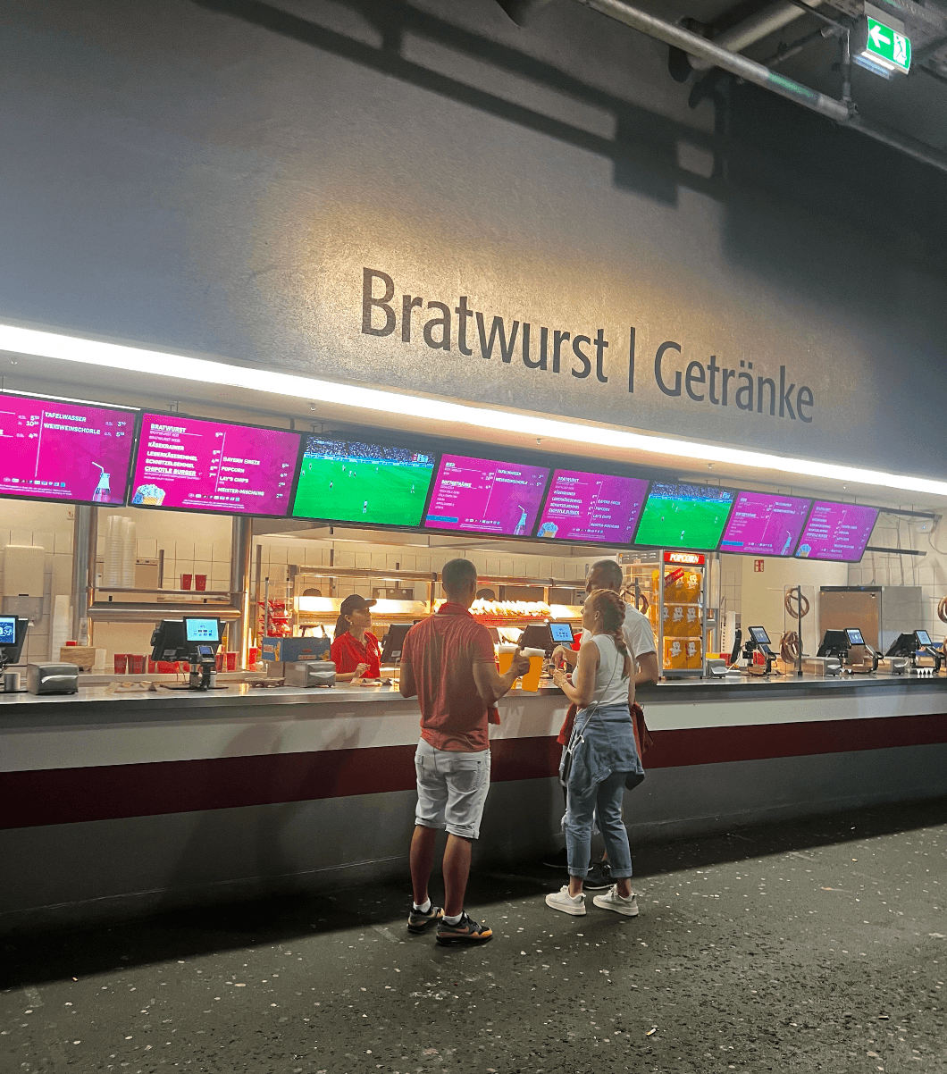 Food and drink stand inside the Allianz Arena during a Bayern Munich game