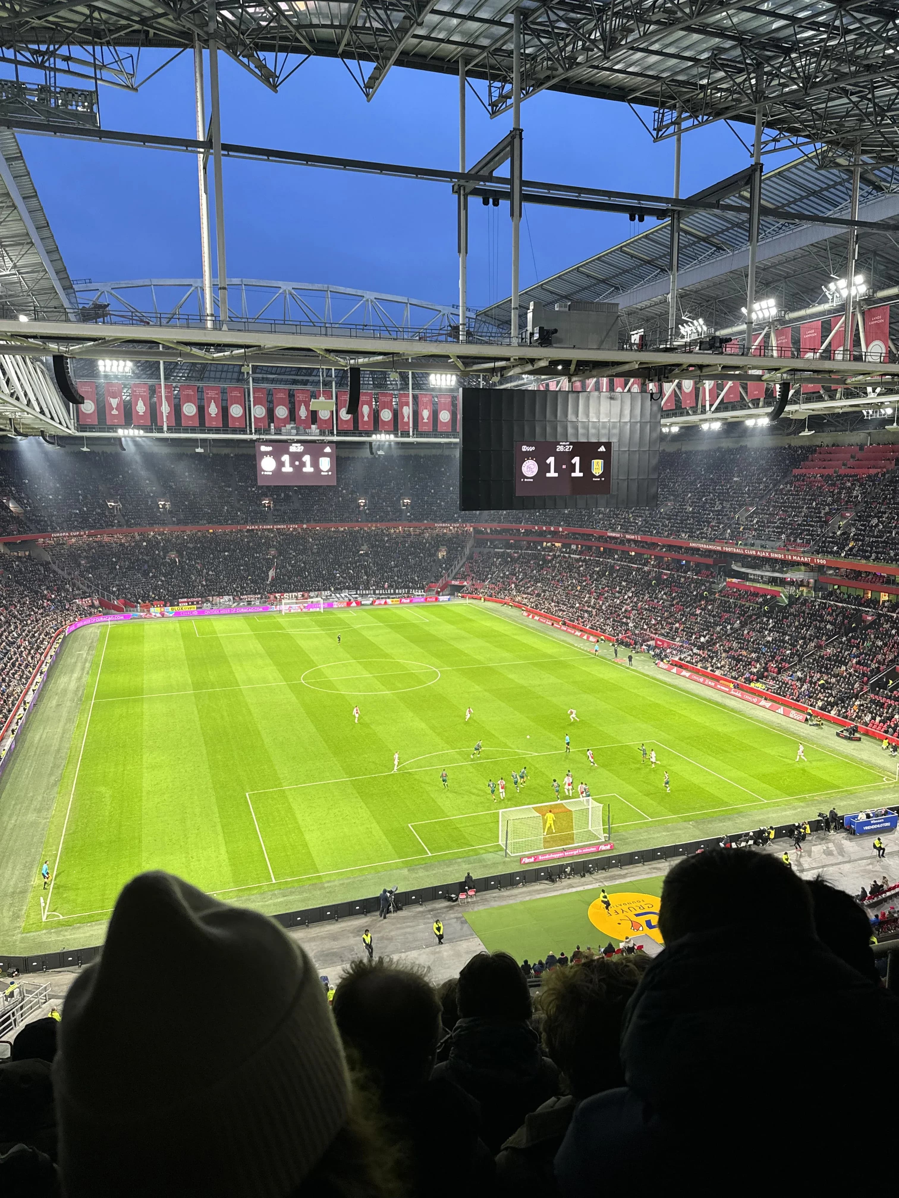 Section 414 shortside view inside Johan Cruyff Arena during an Ajax match