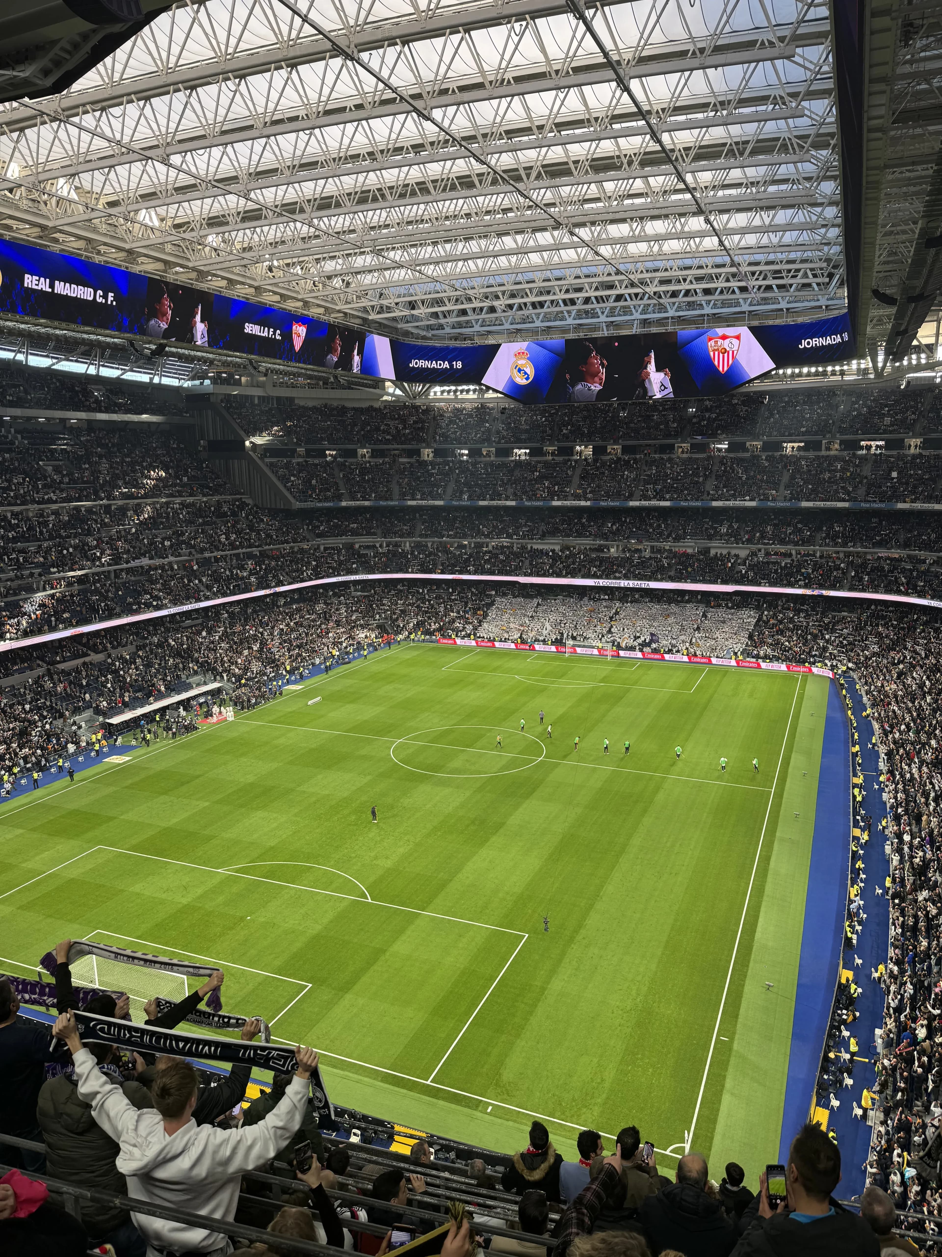 Shortside upper tier view inside Santiago Bernabéu Stadium during a match